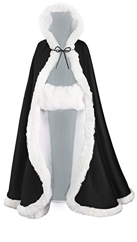 BEAUTELICATE Mantello con Cappuccio Donna Mantella Lungo Pelliccia Sintetica Raso da Sposa con Mano Manicotto per Matrimonio Invernale Hallween Natale Carnevale Cosplay (Argento, 140cm)