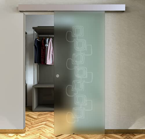 PORTA SCORREVOLE ESTERNA IN VETRO SATINATO CON DISEGNO 90X210 (DESTRA)