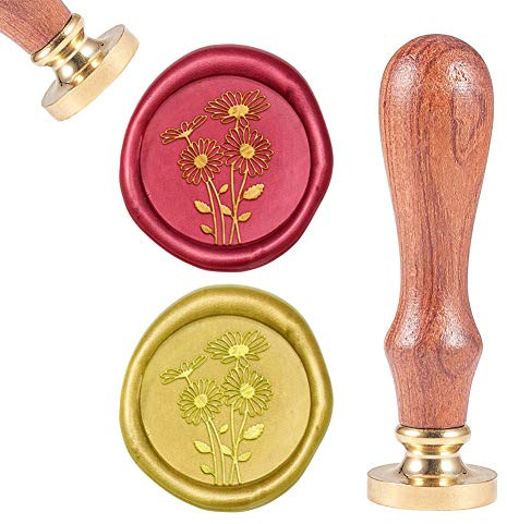 CRASPIRE Wachs Siegel Stempel Gänseblümchen Messing Versiegelung Wachs Stempel Blumen Wachs Siegel 25mm Abnehmbarer Kopf Naturholzgriff Für Umschlag Einladung Hochzeit Verschönerung Flasche Dekoration