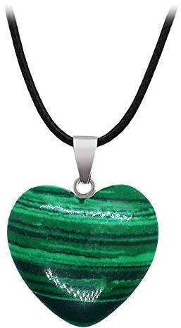BlackAmazement Anhänger Halskette Naturstein Herz Heart Rosenquarz Blaufluss Aventurin Türkis Amethyst Jade Weiß Malachit Blauer Onyx Watermelon Tigerauge Goldfluss Damen