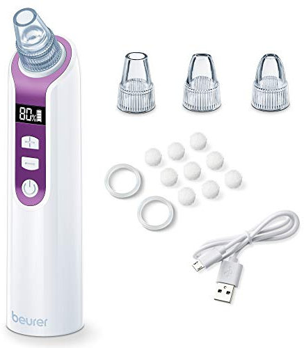 Beurer FC 41 Dispositivo Pulizia Pori e Punti Neri, Tecnologia del Vuoto, 5 Livelli di Intensità, 3 Accessori Intercambiabili, Batteria Ricaricabile, Display LCD, per Tutti i Tipi di Pelle