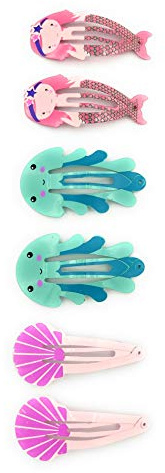 Promotech 6 Stück Lustige Haarspangen Haarschmuck Haarclips für Mädchen – Bunte Meerestiere, Kinder Accessoire, Spiel und Alltag