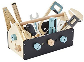 VERTBAUDET Boîte à Outils du Bricoleur en bois noir - Jouet pour enfants avec 20 accessoires - 26 x 14 x 15 cm - dès 3 ans
