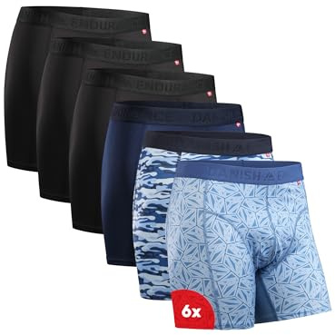 DANISH ENDURANCE Calzoncillos Boxer Deportivos, 6 Pack MC (3xNegro, 1xAzul, 1xAzul Camouflage, 1xAzul Mosaic) XL