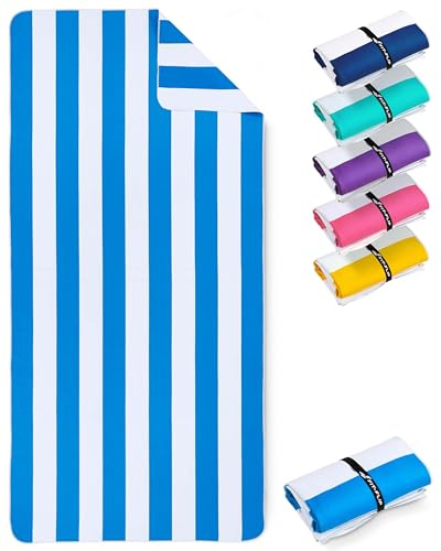 Fit-Flip Strandtuch XXL Mikrofaser leicht und schnelltrocknend | Himmelblau-Weiß gestreift 200x90cm, Strandhandtuch, 100% recycelt, Badetuch groß, Reisehandtuch