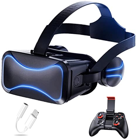 Gafas de Realidad Virtual, 3D VR Gafas con Controlador Bluetooth para Juegos Visión Panorámico VR Glasses para iPhone 13 Pro Max/13 Pro/13/12/11, para Samsung Galaxy S21, Huawei, Xiaomi
