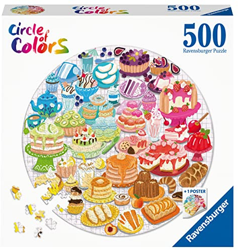 Ravensburger Puzzle Circle of Colors Desserts & Pastries - 500 Teile Puzzle | 500 Teile Rundpuzzle mit Essens-Motiv, Erwachsenenpuzzle, Durchmesser ca. 52 cm, Geschenk für Frauen und Männer