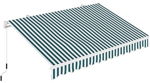 Outsunny Store manuel à bras articulés 4m avec manivelle Store balcon Protection solaire montage mural balcon Alu Blanc+Vert 395 x 245 cm