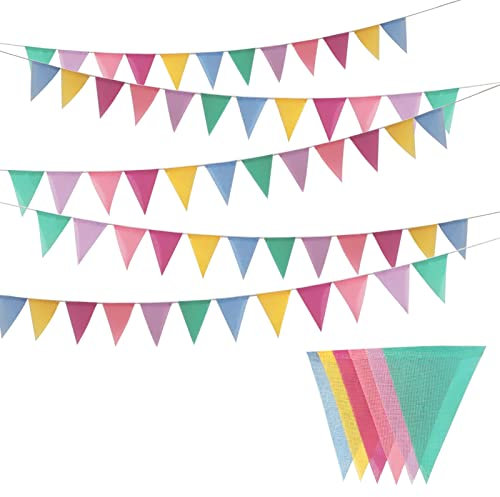 Jizxol Bandierine per esterni, resistenti alle intemperie, in tessuto finto lino, decorazione per matrimoni, feste, primo giorno di scuola, compleanno, cameretta dei bambini (60 pezzi)
