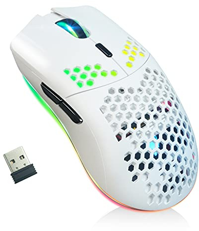 XZXWZX Trådlös spelmus med bikakestruktur, 11 bakgrundsbelysning, RGB-krom, 3 400 DPI, 6 programmerade knappar, USB-mottagare, energibesparande, trådlös mus för PC/Mac/bärbar dator, svart