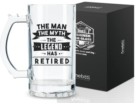Onebttl Retirement Gifts for Men, Retirement Beer Mug Gifts, Retired Beer Glass 500ml(17oz) for Dad, Boss, Police, Teacher, Papa, Gift Box Ready - The Man The Myth The Legend Has Retired