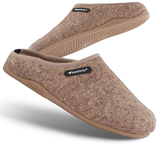 Komfort tofflor kvinnor män – halkfria tofflor för inomhus och utomhus – varma tofflor, Beige, 46 EU
