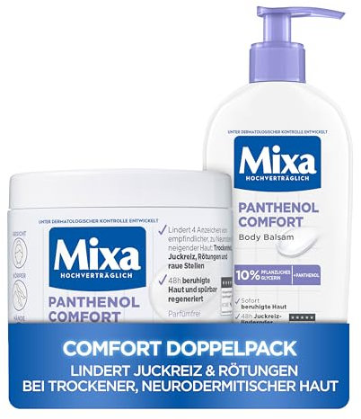 Mixa Pflegeset für Körper & Gesicht aus Pflegecreme + Body Balsam, Mixa Panthenol Comfort, juckreizlindernd & beruhigend, für empfindliche & zu Neurodermitis neigende Haut, gegen Rötungen