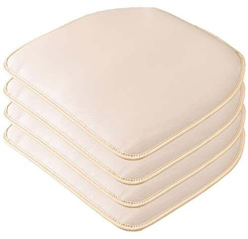 OQOPO Leder-Küchenstuhlkissen,geformtes Sitzkissen und Esszimmerstuhlpolster,43 x 40 cm,rutschfeste Gummirückseite,1/2/4 Packungen (Farbe: Beige,Größe: 4er-Set)