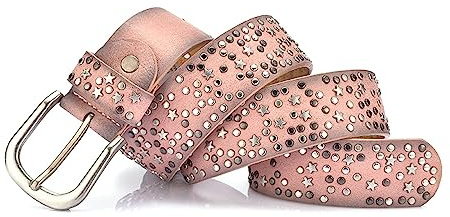 NIUXICH Damen Nietengürtel Pailletten Metallschnalle Breite Gürtel Metallstern Nietengürtel Kleidung Dekorativer Gürtel