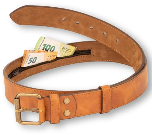 comari Cinturón de piel para hombre, de viaje, con compartimento secreto para dinero, cognac marrón, 130