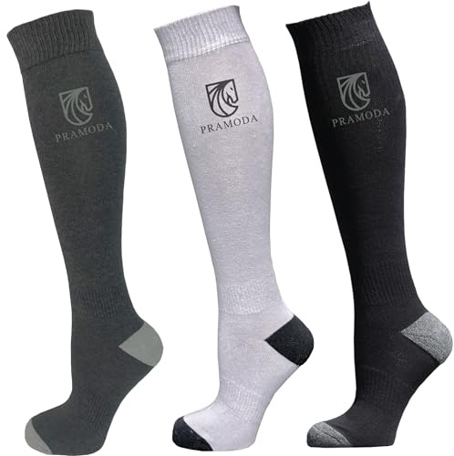 Pramoda Lot de 3 paires de chaussettes d'équitation en coton pour femme Anthracite – Noir – Gris (36-40), noir, bleu marine, rose, 36-40 Tall