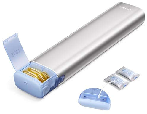 Vaydeer Metal 7 Day Pill Organiser, Once Daily, with Desiccant, Silver