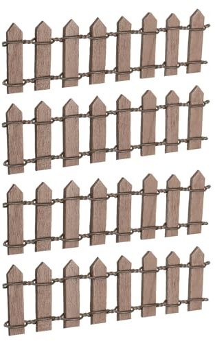 QUARKZMAN 4 Stück 3,9 Zoll Miniatur-Gartenzaun, Miniatur-Ornament Holz-Pfahlzaun Dekoration für Puppenhaus DIY, Braun
