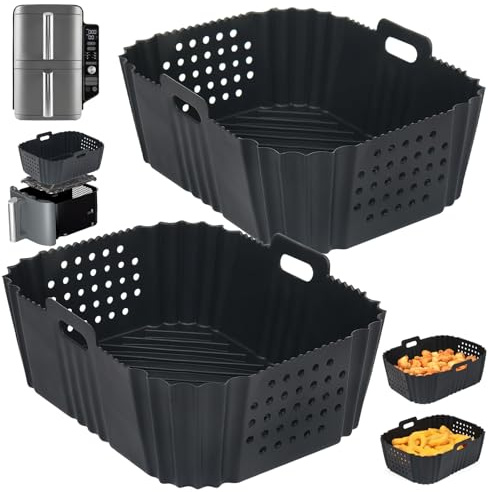 BYKITCHEN Silicone Liners for Ninja Double Stack SL400UK, 2 Count | 2 Perforated Silicone Air Fryer Trays for Ninja Double Stack XL SL400UK 9.5L, Air Fryer Accessories
