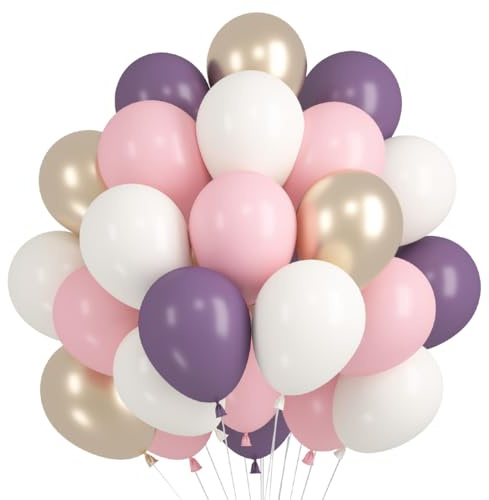 60 Stück Luftballons Lila Rosa, Helium Ballons Matt Pink Cream Weiße, 12 Zoll Champagner Gold Latex Ballons fur Mädchen Frauen Geburtstag Hochzeit JGA Brautparty Baby Shower Party