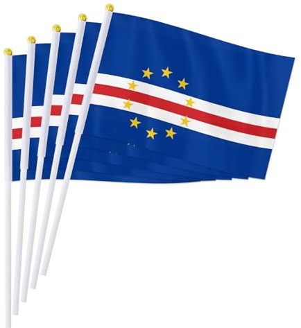 PTEROSAUR 50 Pack Cape Verde Handheld Flag, 5.5x8 Inch Cape Verdean National World African Countries Hand Held Small Stick Waving Flags (50)