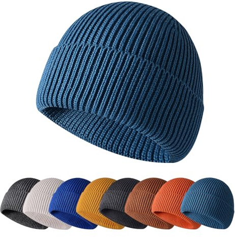 Enwokran Vintermössa hatt, unisex stretchig vindtät mjuk manschett dödskallemössa, daglig termisk randig kamhats upprullad kant för löpning fiske skidåkning cykling utomhussport, Påfågelsblå, one size