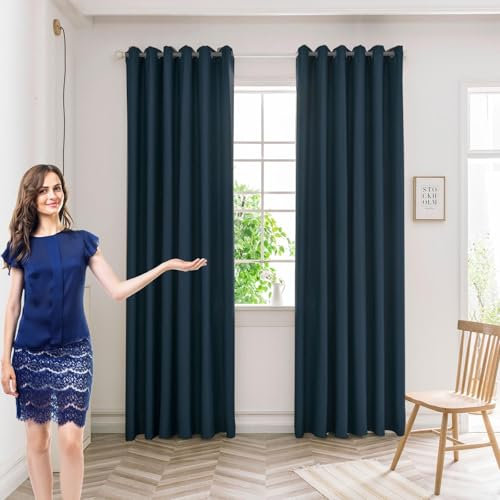 GAIFNAG Verdunkelungsvorhang Grau 1 Stück 80 x 220 cm Blickdicht Abdunkelnd, Größe Und Farbe Wählbar Fadengardine Fadenvorhang Fliegenvorhang für Hochzeit Fenster Wohnzimmer, Dunkelblau