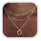 Dochais 3Stück Layered Halskette Damen Gold Anhänger Kette Stapelbare Halsketten Set Verstellbarer Schmuck Wasserfest Kette Zarte Schmuck Set Für Damen