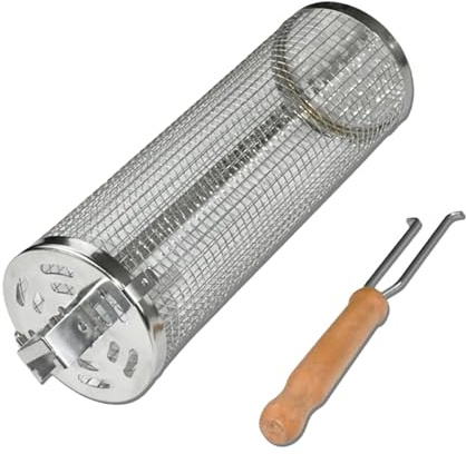 BBQ-Grillkorb, Grillkäfig aus Edelstahl, Grillen, rollender Grillkäfig, Grillzubehör, Grillzubehör für Fleisch, Garnelen, Gemüse und Gemüse
