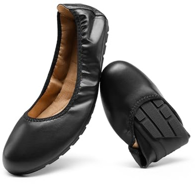 DREAM PAIRS Damen Ballerinas Faltbar Runde Zehen Elegante Bequeme Slipper Schuhe für Partys Büro den Alltag,Size 40,Schwarz,DWUMFA2501