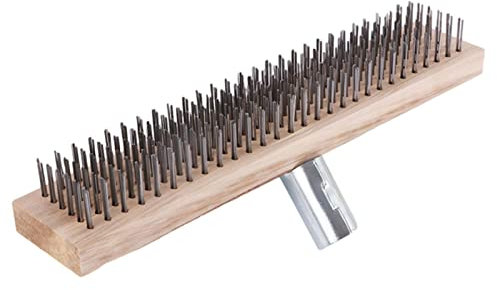 Xvilmaun Balai métallique - Balai de nettoyage de jardin robuste de 30 cm - Réutilisable - Râteau à feuilles avec manche en bois - Socle - Balai de jardin épais - Poils durs pour mousse de jardin