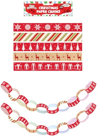 HENBRANDT 300 Christmas Paper Chain Craft Paper Set with Self Adhesive Paper Links Traditional Xmas Paper Decoration DIY Festive Paper Chains for Christmas Holiday Party Decorations