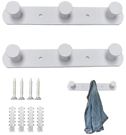 Molyorch 2 pièces Crochet Adhesif Mural Blanc, Patere Mural 3 Crochets, Patere Blanche, Porte Manteau Mural Design, pour Serviettes de Bain, les Vêtements de Chambre, Serviettes de Cuisine