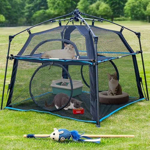 ITENT Großes Catio Katzenzelt für den Außenbereich, 2-stöckiges Katzenzelt, geräumig, stabil, für den Außenbereich, tragbares und faltbares Laufgitter, Spielzelte für Katzen, Kätzchen und Kleintiere,