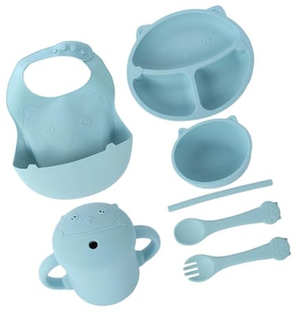 Toyvian 1satz Kleinkinder Teiliges Silikon-geschirrset Mit Rutschfestem Teller Schüssel Trinkbecher Strohhalm Löffel Und Für Selbstständige Beikosteinführung
