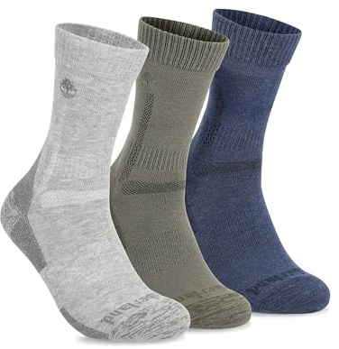 Timberland Mens Hiking, Wool, Winter, Cushioned Crew Socks With Arch Support (Size 7-12; 3 Pairs)