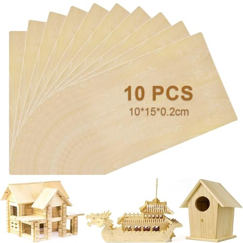 NOPKESV 12 Pezzi Fogli di Balsa, Foglio di Compensato, Tavole Modello in Legno, Tavola di Tiglio, per Artigianato, Fai Da Te, Pittura, Decorazioni, Pannelli Compensato, Laser per Legno (10x15x0.2cm)