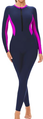 SEAUR Ganzkörper-Surfanzug für Frauen Einteiliger Reißverschluss vorne Stretch Wassergymnastik Rash Guard Badeanzug Langarm