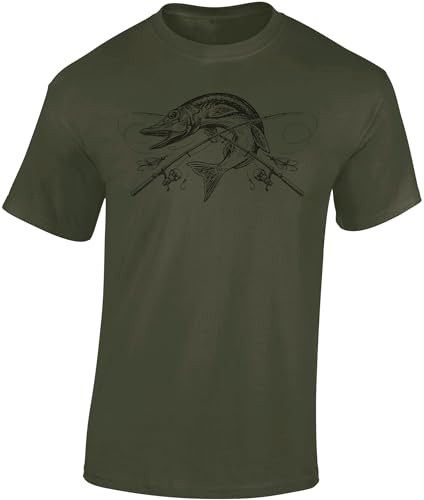 Baddery Angel T-Shirt Herren : The Reel Catch : Hecht - Shirt Männer - Angelkleidung Zubehör Geschenke (Army L)