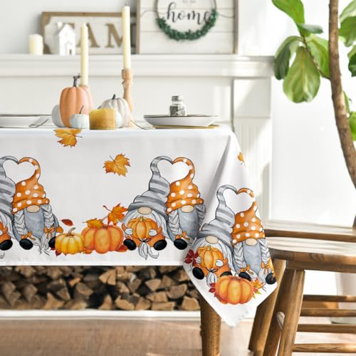 Artoid Mode Ahornblätter Kürbisse GNOME Herbst 140x110 cm Tischdecke | Saisonal Fall Fleckschutz Tischwäsche Küche Party Dekor
