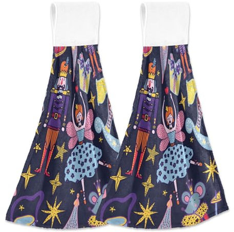 Personalized Cartoon Nutcracker Purple Fall Hanging Kitchen Towels Oven Tea Towels Set of 2 Absorbent Cute Kitchen Bathroom Decor, 18.2 x 14 Inch
