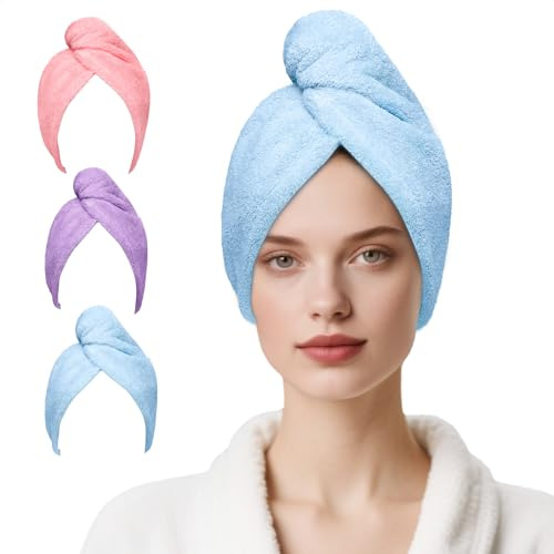 Good Nite Mikrofaser Turban Haarturban mit Knopf 3 Stück Weich Saugfähig Haarhandtuch für Damen Geeignet für Lange Kurze Lockige oder Gerade Haare