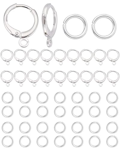 LEEQ 20pcs Chiuse Ganci per Orecchini 925 Sterline Argento Anallergici Chiusura Orecchino con Leva 16x10 mm e 30 pcs Anelli Aperti Salto per Creazione di Gioielli Fai da Te Bigiotteria