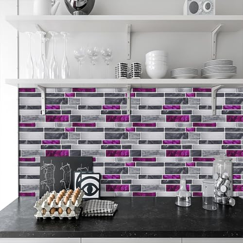 Credence Adhesive Pour Cuisine Violet De Gemme Carrelage Adhesif Mural Cuisine,Pvc Imperméable Stickers Carrelage Salle De Bain,Stickers Muraux Cuisine Auto-Adhésif 30 PC(12x24cm)