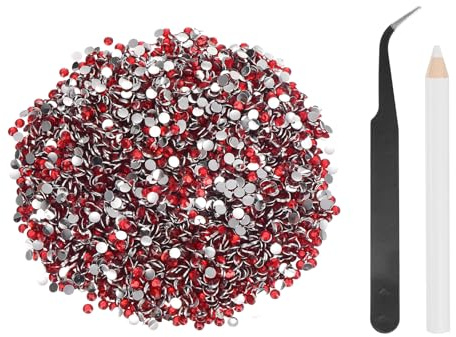 sourcing map 5000 unidades de diamantes de imitación de resina SS6 de 2 mm, gemas redondas brillantes a granel con herramientas de recogida para manualidades, vasos, tazas, ropa, color rojo brillante