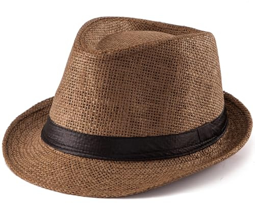 LADYBRO XL Straw Fedora Hats for Men Summer Trilby Beach Travel Panama Casual, 7 1/2 (US, Numeric, 7 1/2, Coffee)