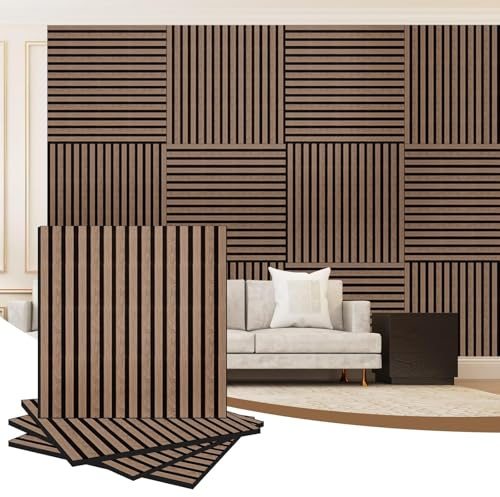 AKK-PANE Akustikpaneele Holz 60x60cm, 4 Stück 1,44m²- 3D Wandpaneele Holz, Akustik Paneele Wand für Küche, Wohnzimmer, Büro, Umweltfreundlich Holzpaneele Wand mit Schalldämpfung(Geräucherte Eiche 5#)