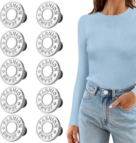 10 Stück Jeans Knöpfe Ohne Nähen, Hosenknöpfe Zum Stecken, Hosen Enger Machen, zum Erweitern oder Reduzieren der Hosengröße, 17mm Button Pins, Kein Schraubendreher erforderlich