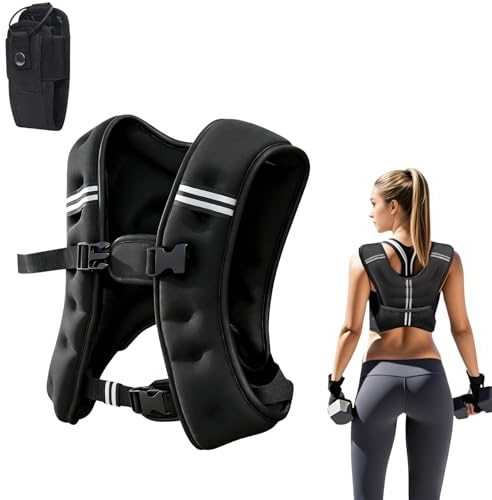 THORKOK Gewichtsweste 5kg, Gewichtsweste frauen, Weighted Vest mit festen Gewichten, verstellbar & atmungsaktiv, mit Handytasche, für Krafttraining, Walking, Laufen, Schwarz